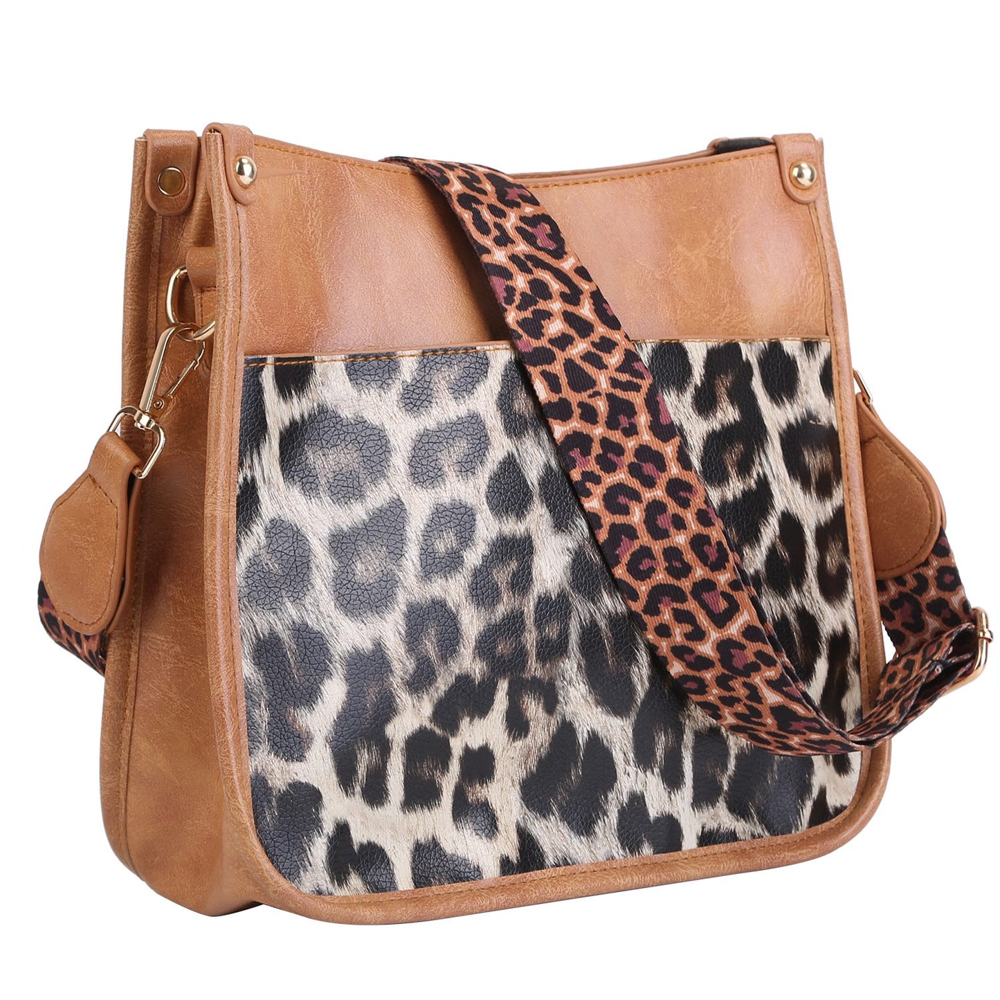 title:Women Fashion Leather Crossbody Bag Shoulder Bag Casual Handbag with Flexible Wearing Styles Adjustable Guitar Strap;color:Leopard