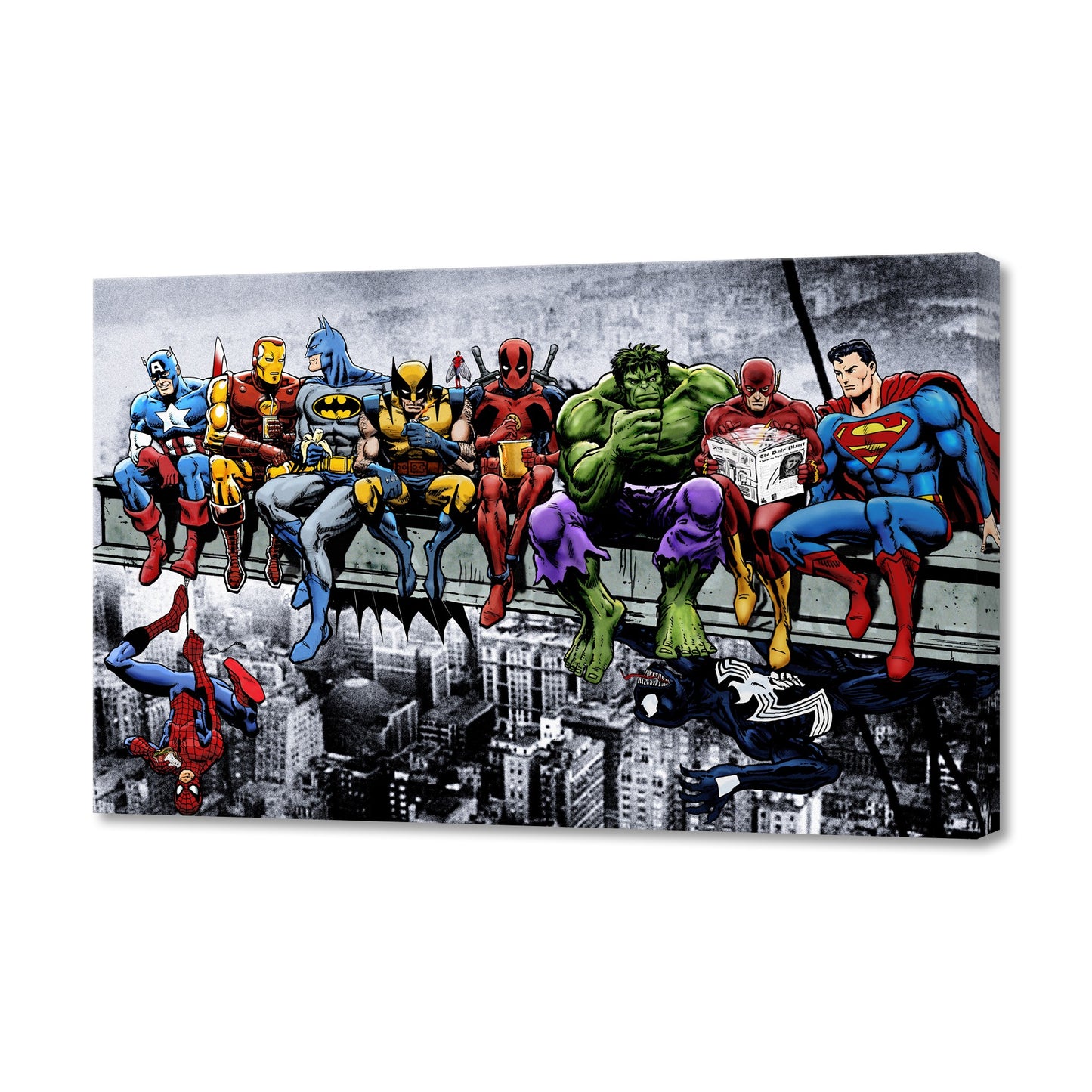 Marvel And Dc Superheroes Lunch Atop A Skyscraper Fine Art Stretched Canvas