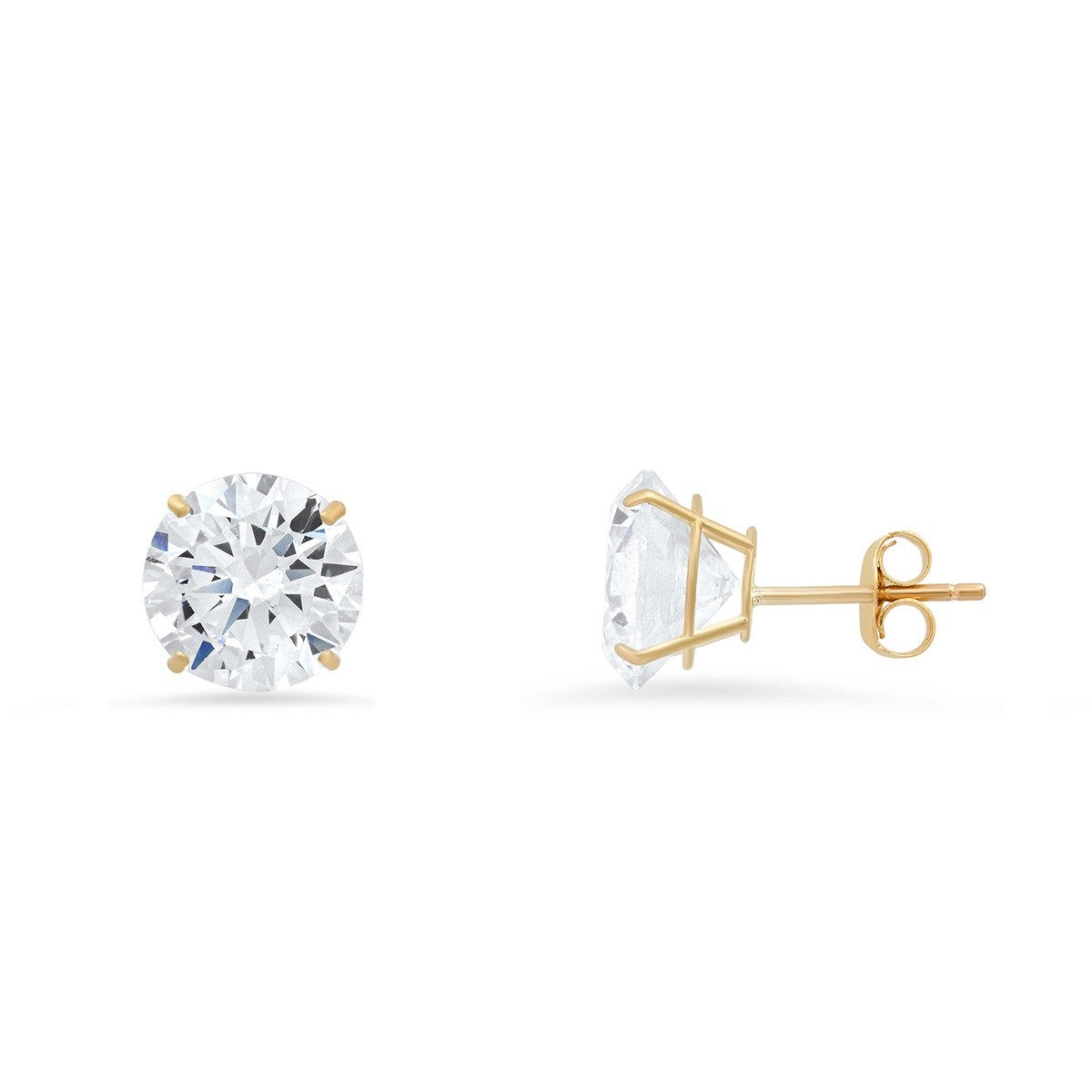 10k Yellow Gold Round-cut CZ Basket Stud Earrings - Ruumur