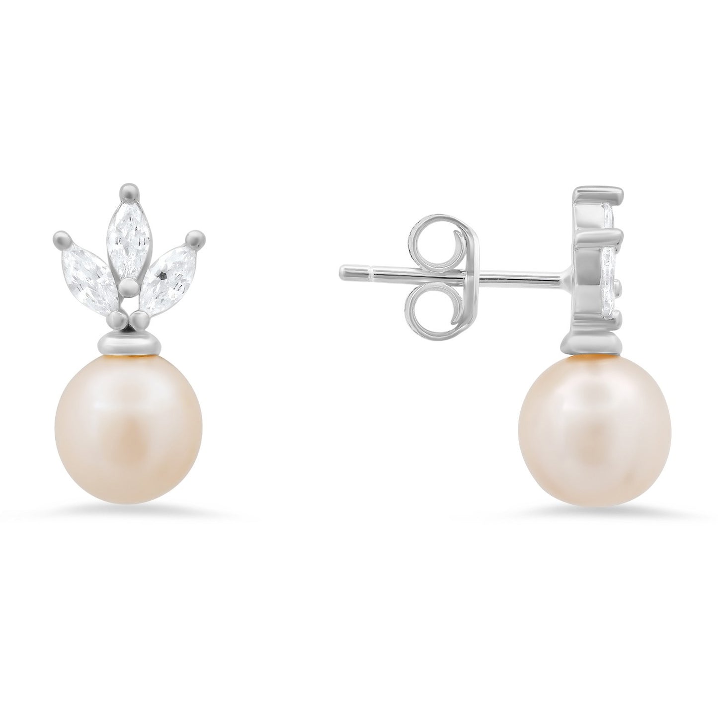 Sterling Silver Marquise CZ & Pearl Stud Earrings - Ruumur