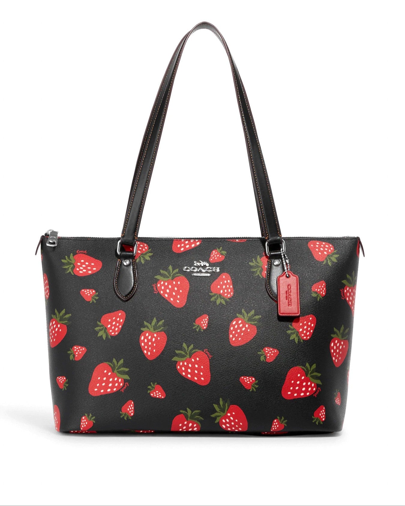 title:Coach Women's Black Multi Gallery Tote With Wild Strawberry Print;color:Black Multi