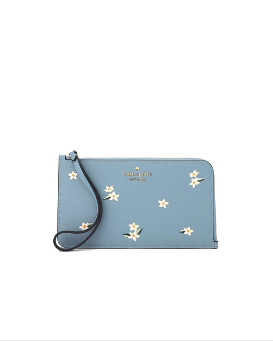 Kate Spade Lucy Floral Embroidered Leather Medium L-zip Wristlet