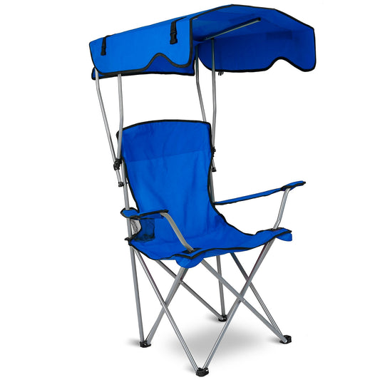 title:Foldable Beach Canopy Chair Sun Protection Camping Lawn Canopy Chair 330LBS Load Folding Seat w/ Cup Holder For Beach Poolside Travel Picnic;color:Blue