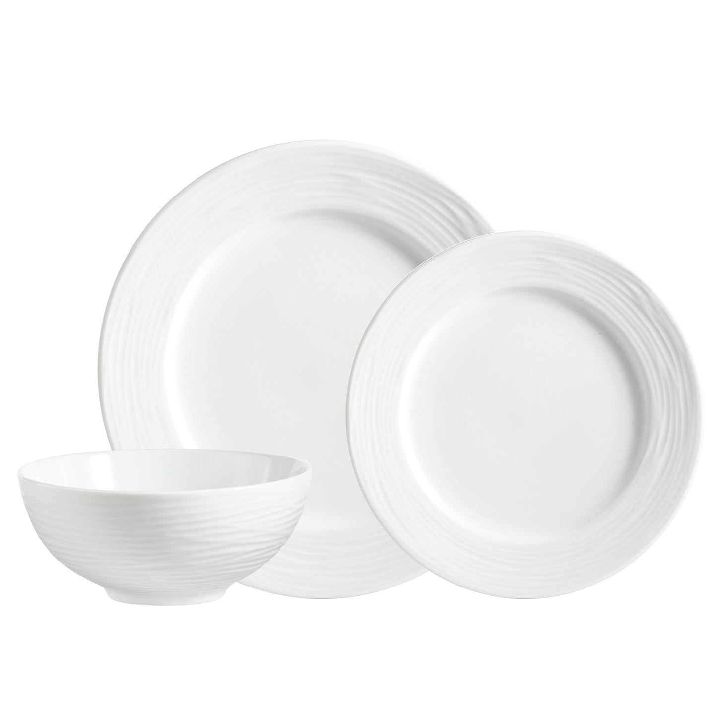 Safdie & Co. Dinnerware Set 12Piece Round Rim Embossed Porcelain Wave, Service for 4