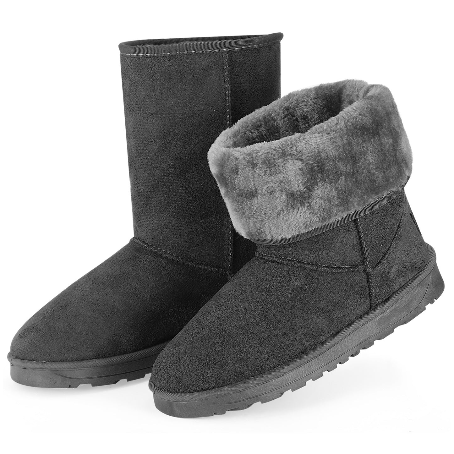 title:Women Ladies Snow Boots Waterproof Faux Suede Mid-Calf Boots Fur Warm Lining Shoes;color:Gray