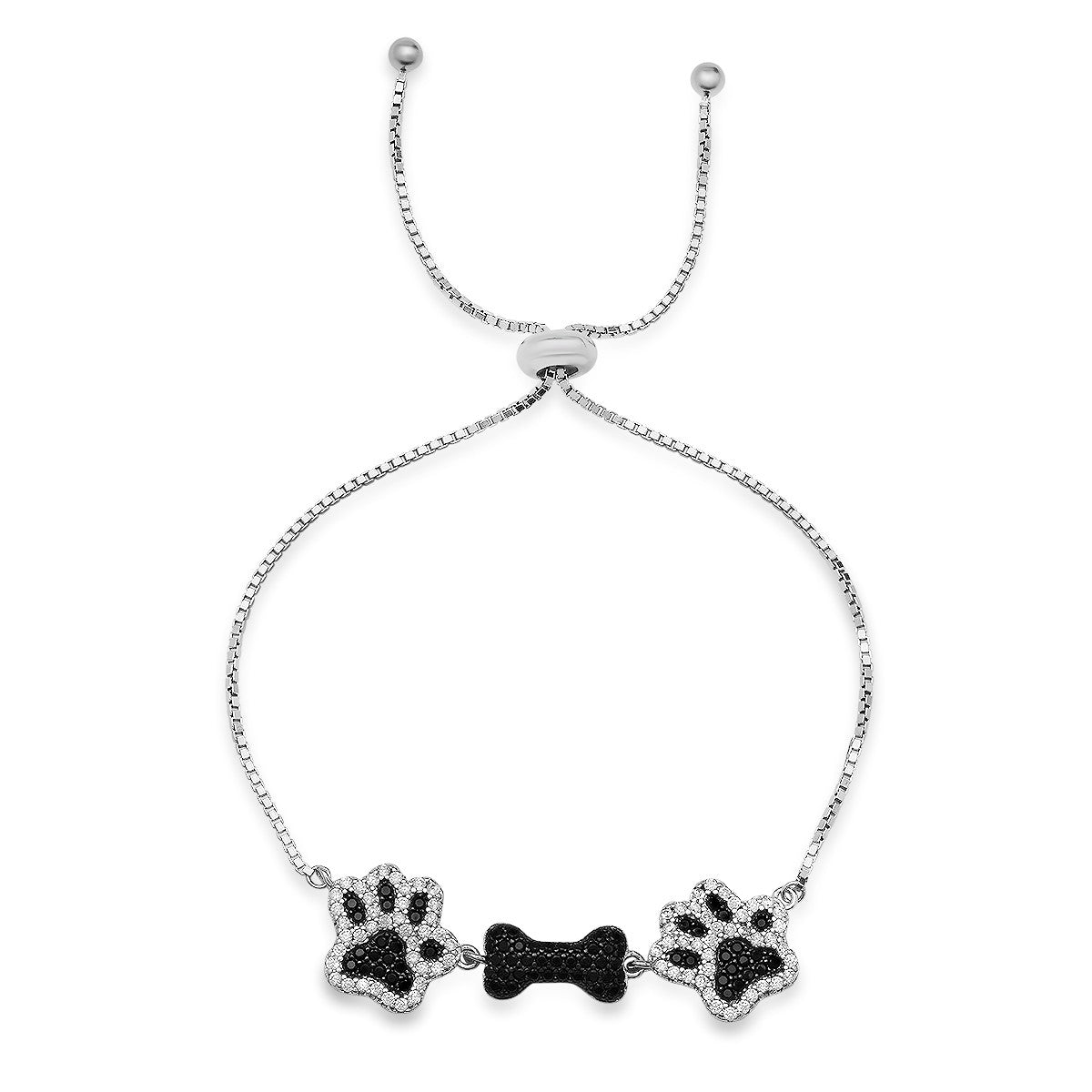 title:Sterling Silver CZ Doggy Paw Adjustable Bracelet;color:not applicable