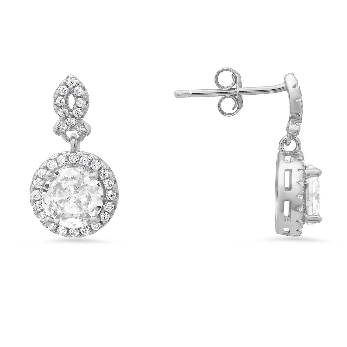 title:Sterling Silver Dangling Halo CZ Stud Earrings;color:Silver