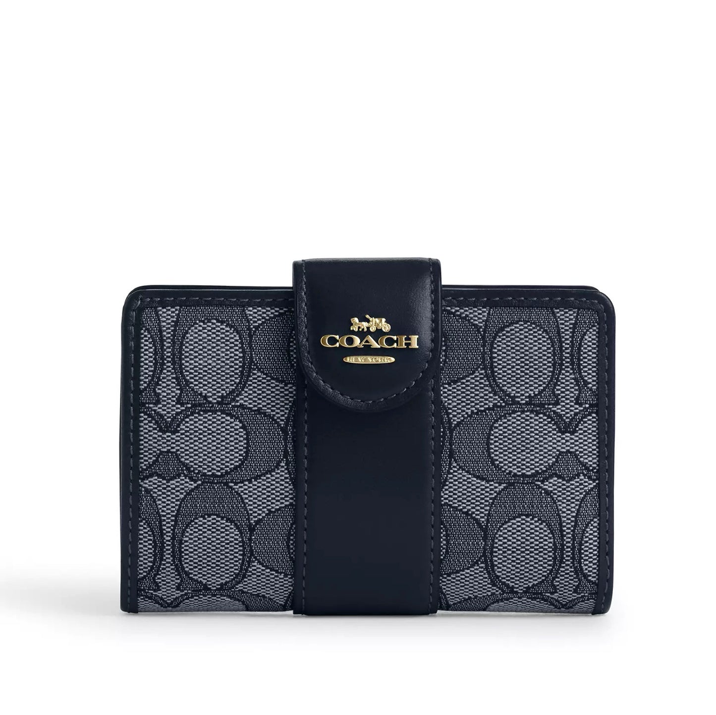 title:Coach Women's Medium Corner Zip Wallet In Signature Jacquard;color:Navy / Midnight Navy