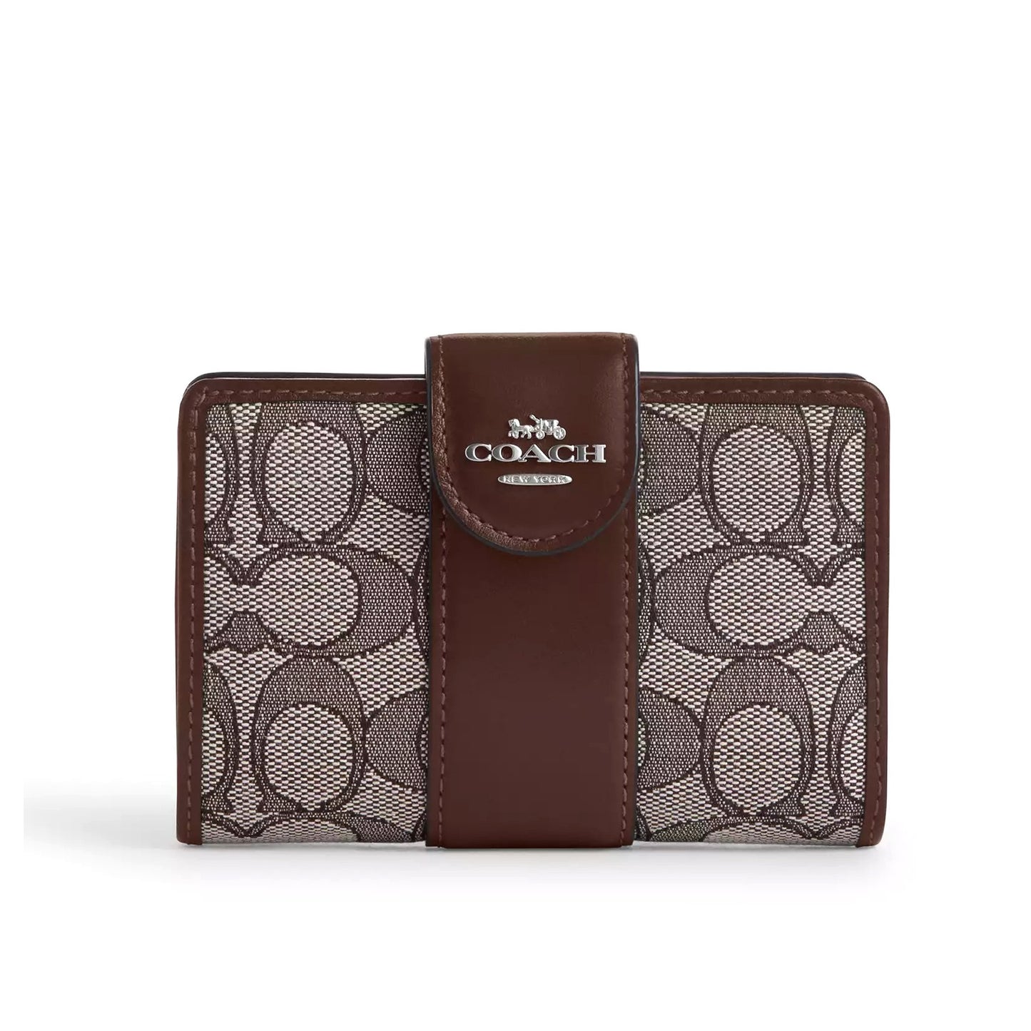 title:Coach Women's Medium Corner Zip Wallet In Signature Jacquard;color:Oak / Maple