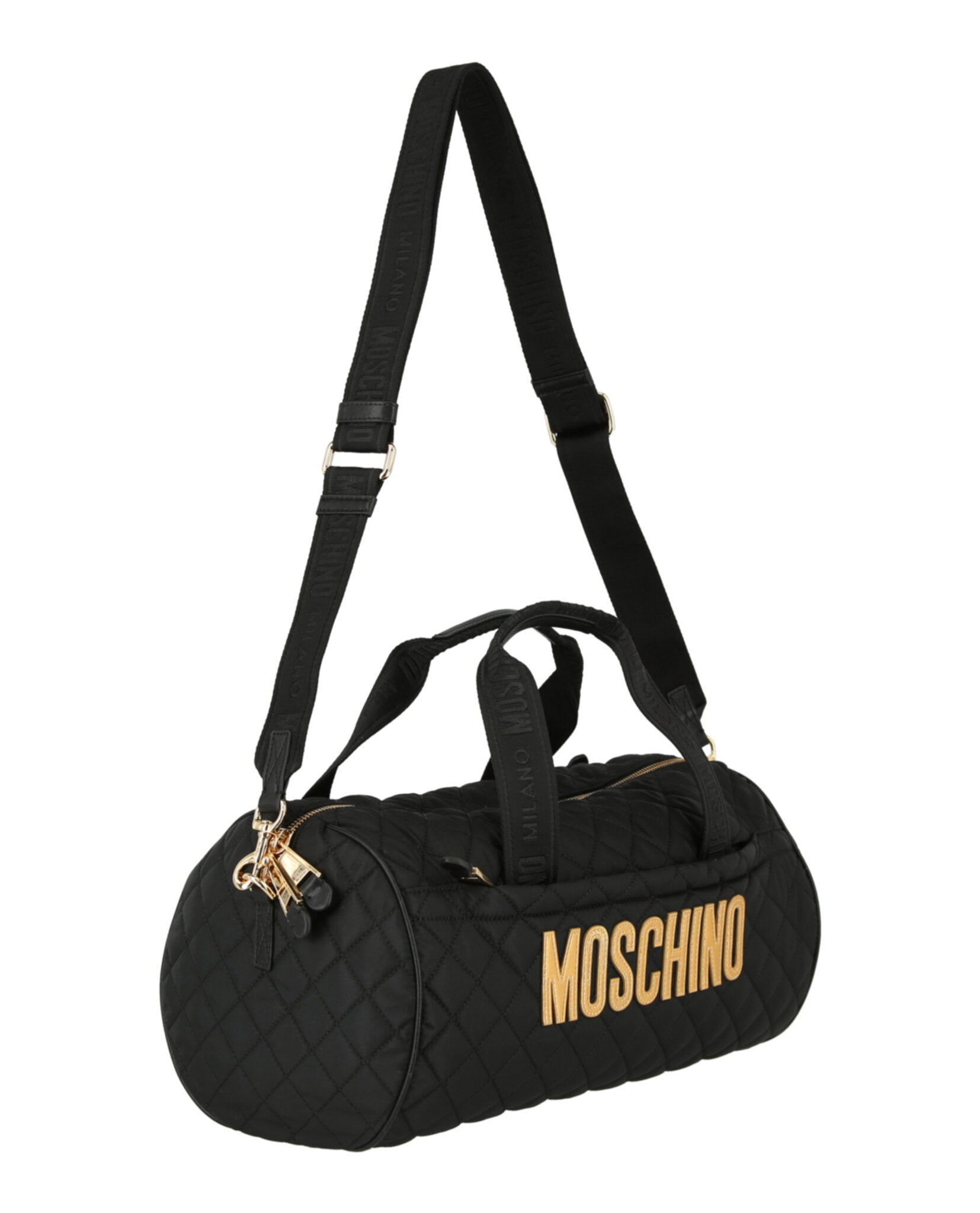 title:Nylon Quilted Logo Duffel Bag;color:Black