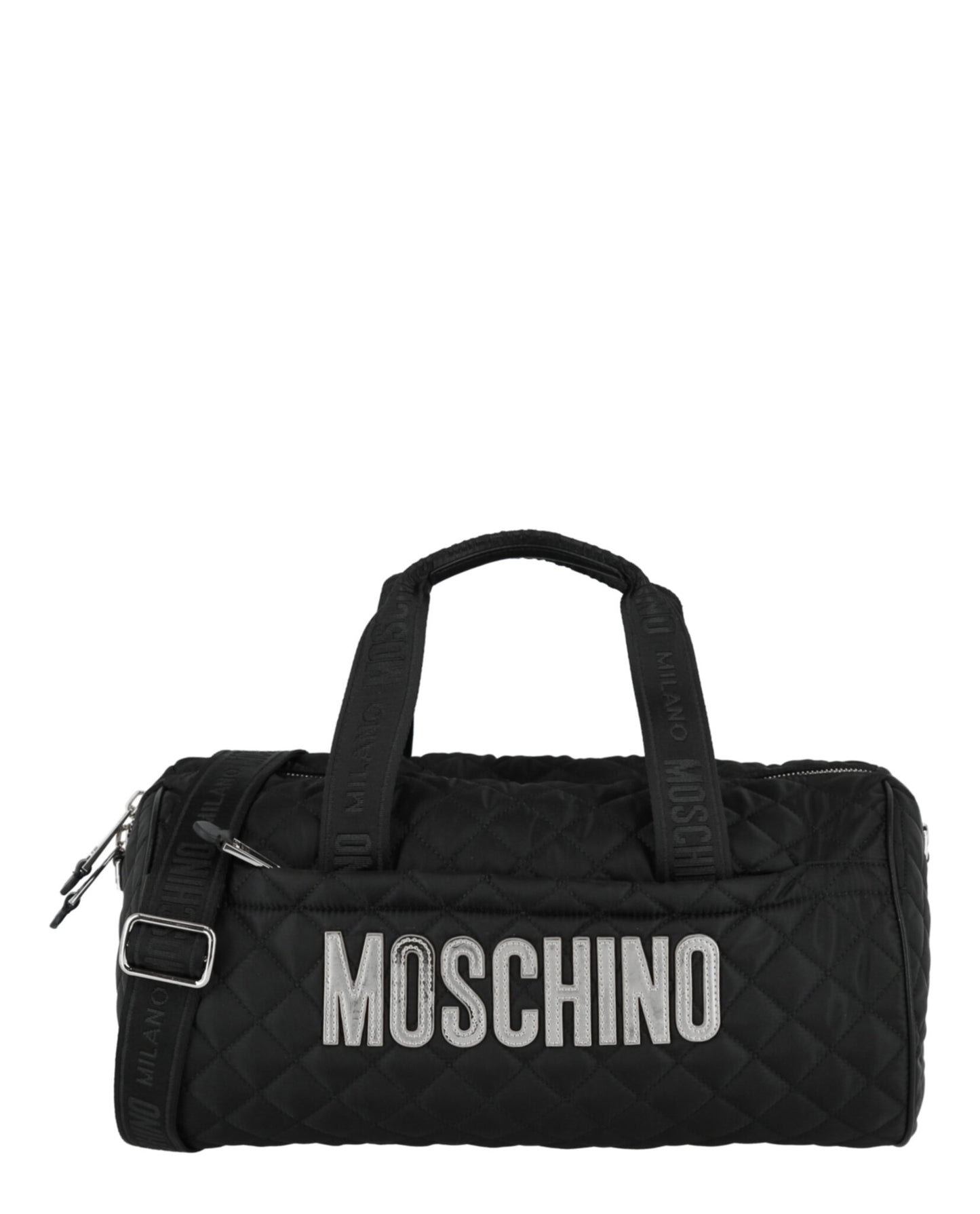 title:Nylon Quilted Logo Duffel Bag;color:Fantasy Print Black