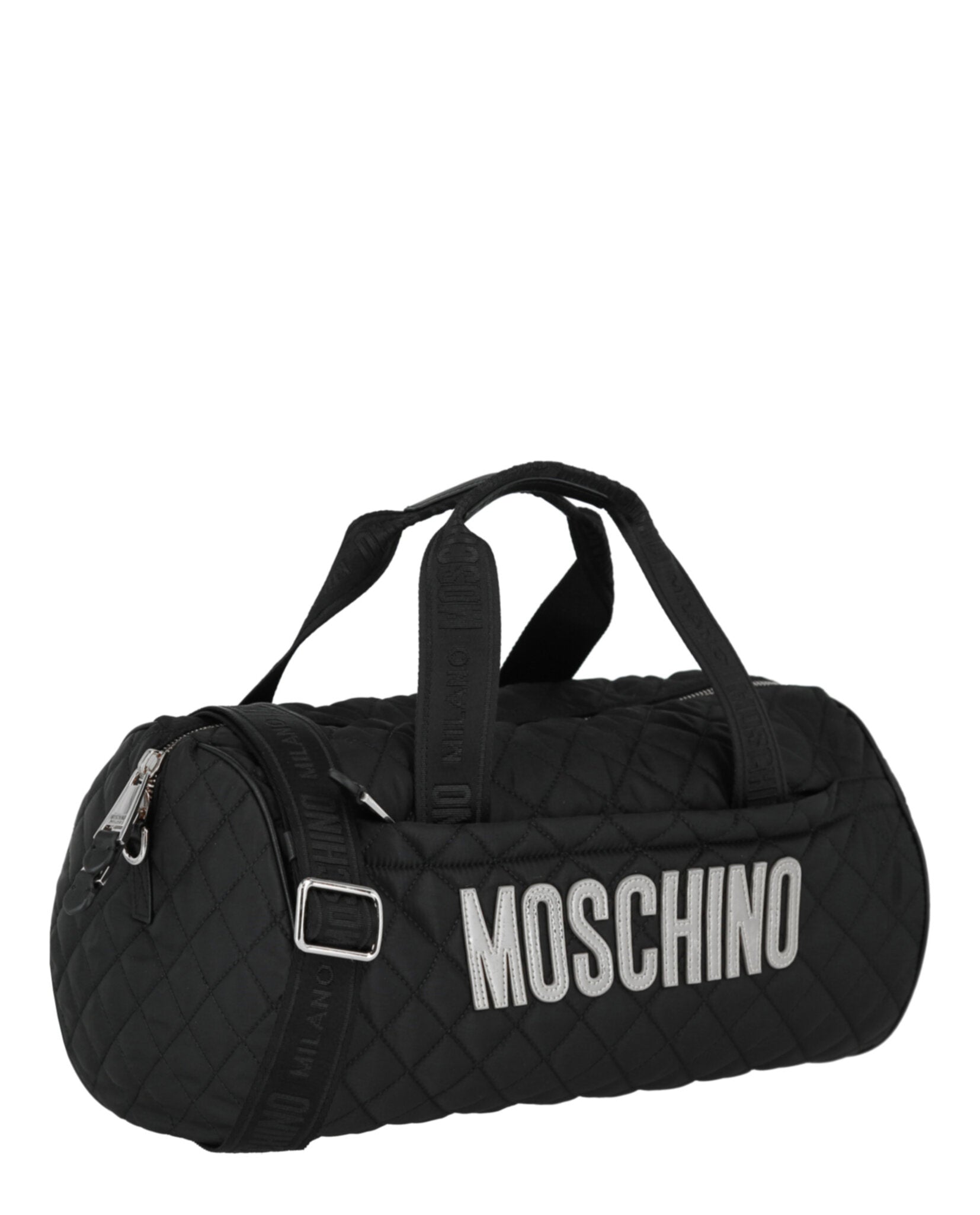 title:Nylon Quilted Logo Duffel Bag;color:Fantasy Print Black