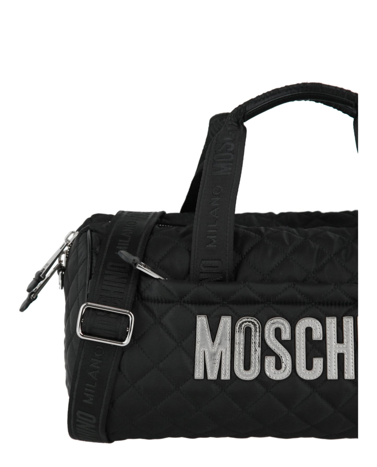 title:Nylon Quilted Logo Duffel Bag;color:Fantasy Print Black