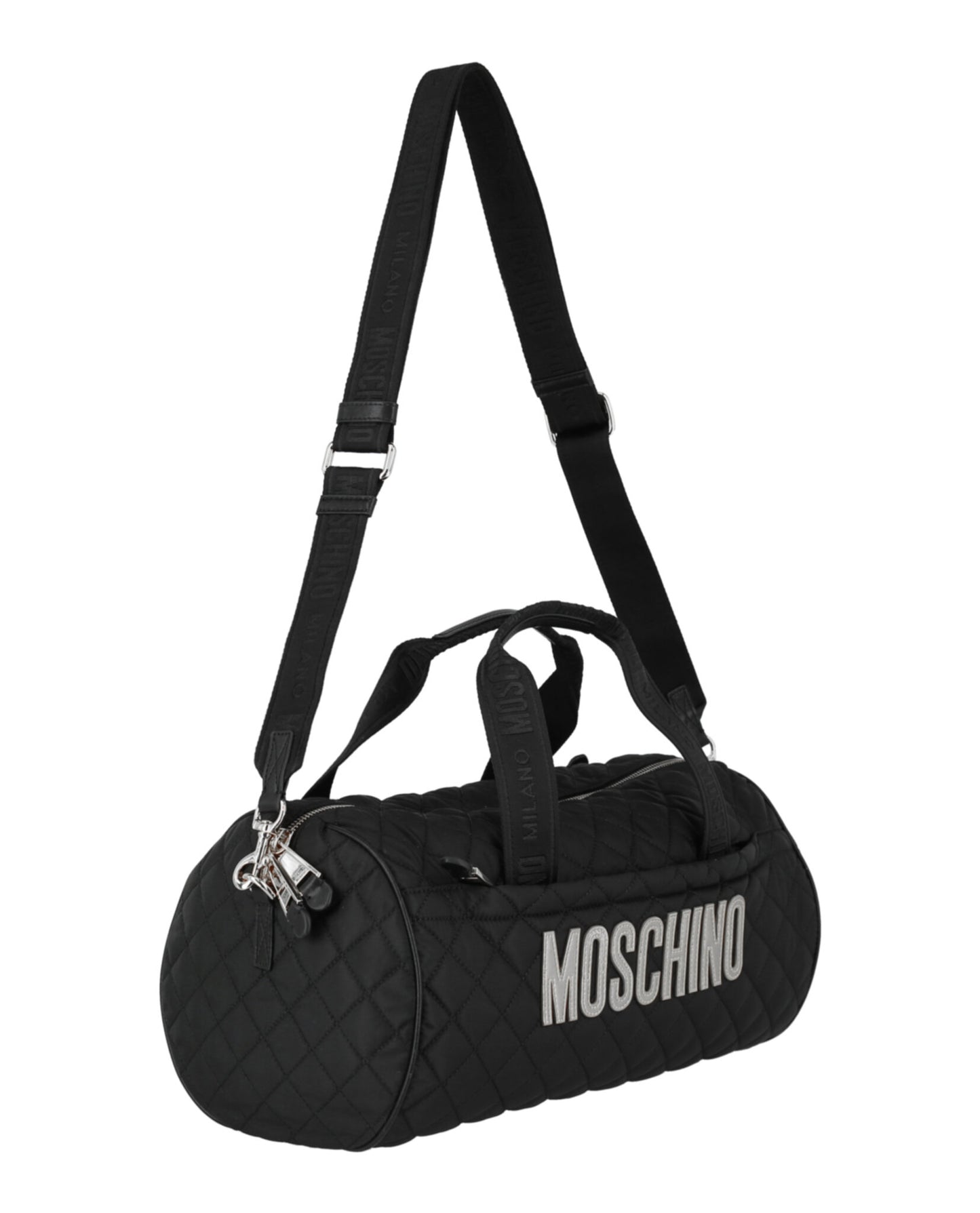 title:Nylon Quilted Logo Duffel Bag;color:Fantasy Print Black