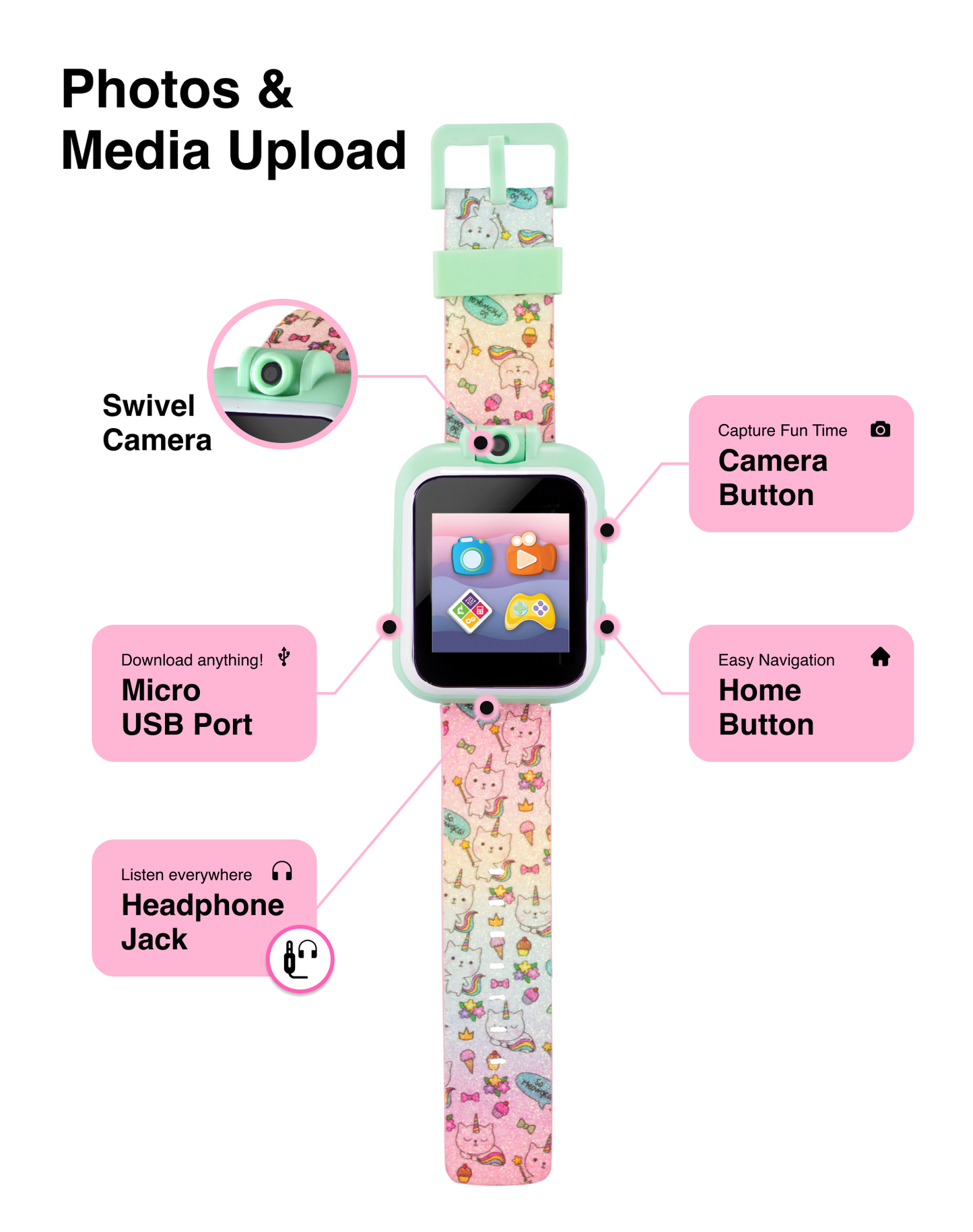 PlayZoom 2 Kids Smartwatch: Tie Dye Unicorn Cats and Ice Cream Print affordable smart watch