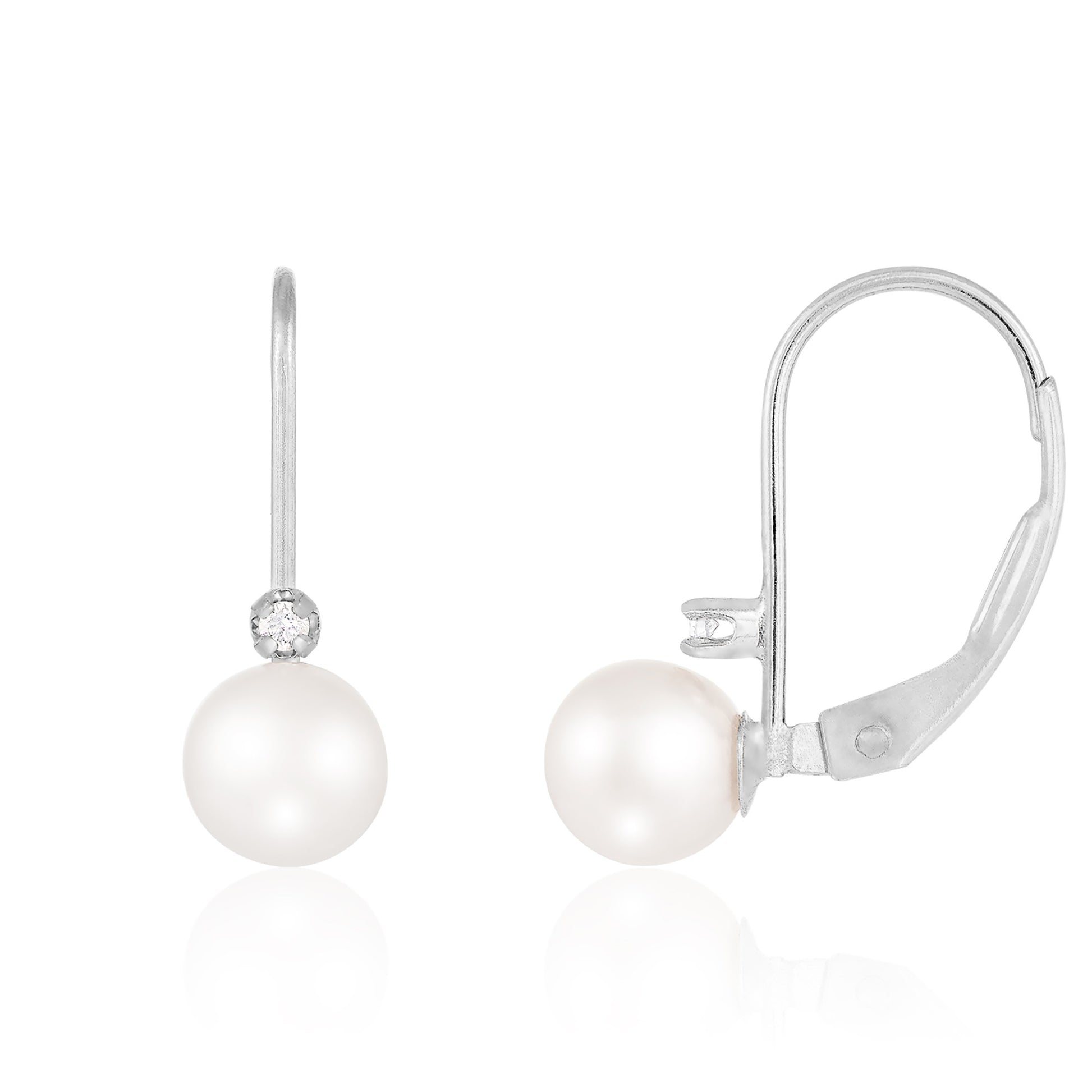 title:Splendid Pearls 14K White Gold Diamond Earrings;color:White