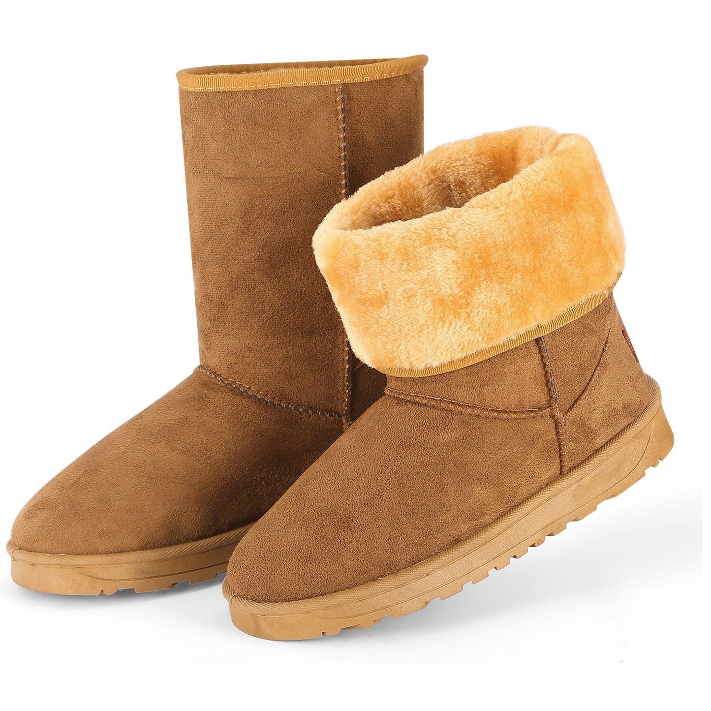 title:Women Ladies Snow Boots Waterproof Faux Suede Mid-Calf Boots Fur Warm Lining Shoes;color:Chestnut