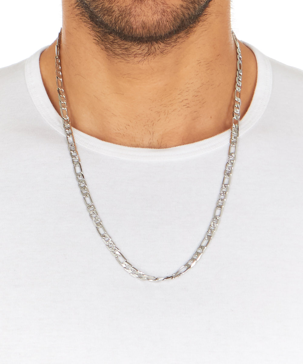 SteelTime Diamond Cut Figaro Chain Necklace