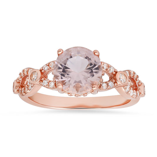 Rose Gold Over Silver Morganite CZ Ring