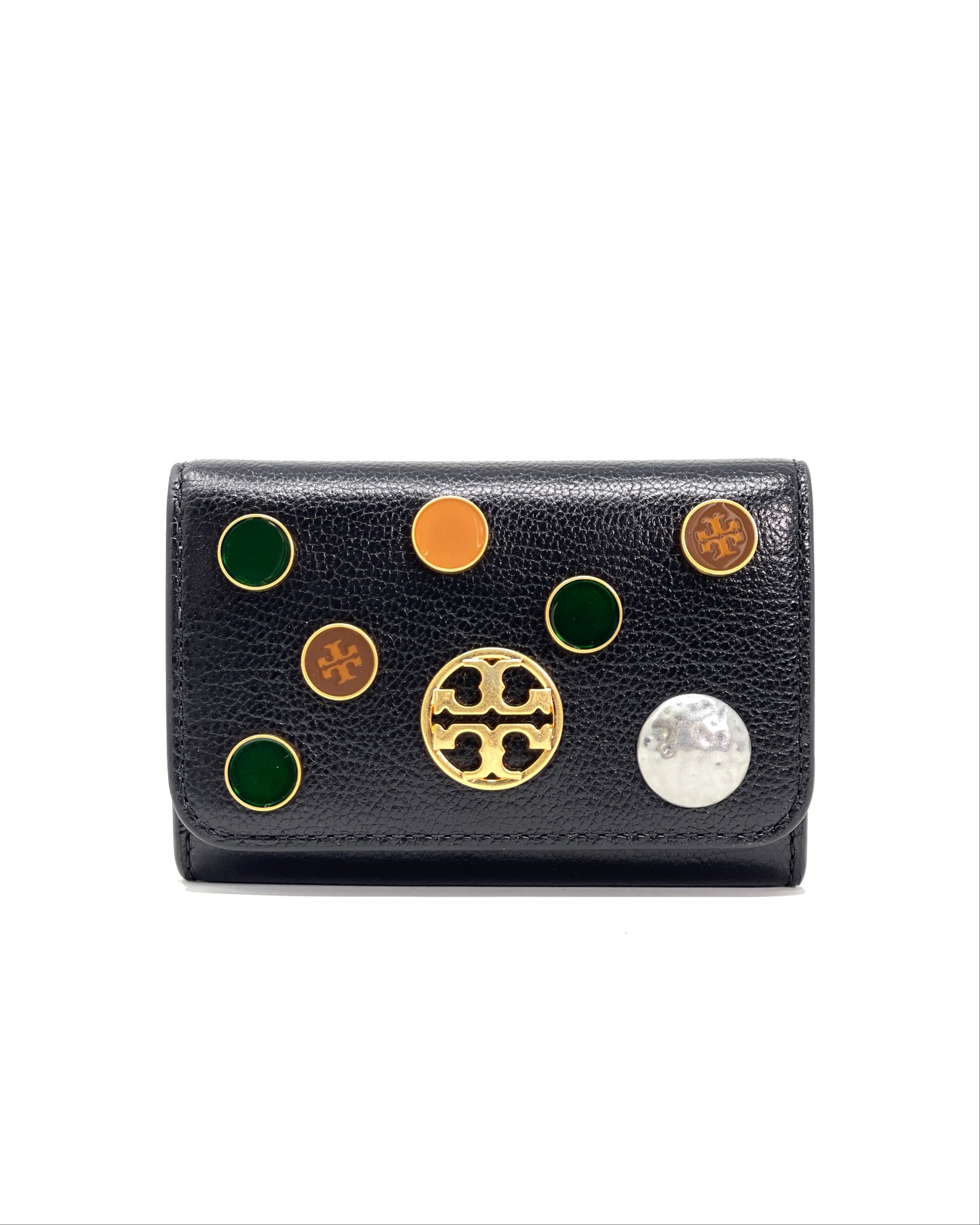 title:Tory Burch Black Willa Embellished Card Case;color:Black