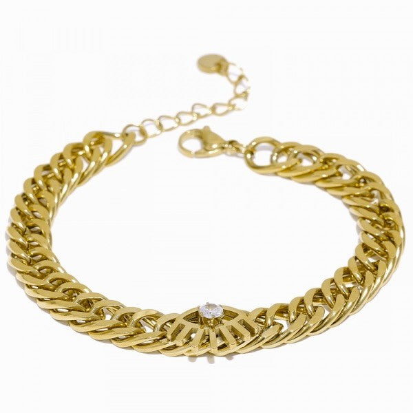 title:Bold Chain Bracelet with CZ Evil Eye Charm;color:Gold