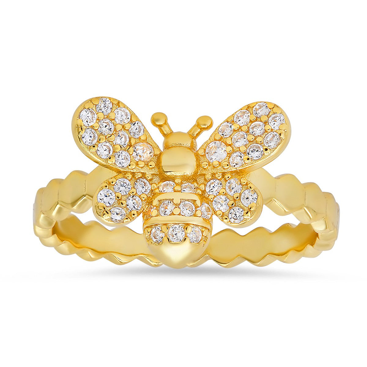 14k Gold Over Silver CZ Bumble Bee Ring - Ruumur