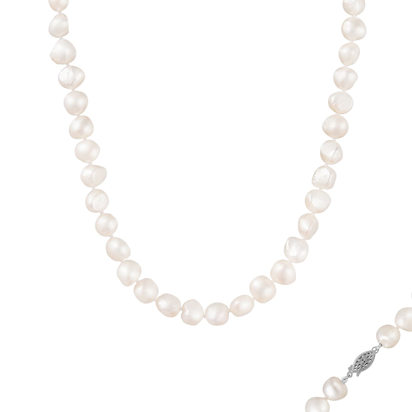 title:Splendid Pearls Pearl Necklace Silver;color:White