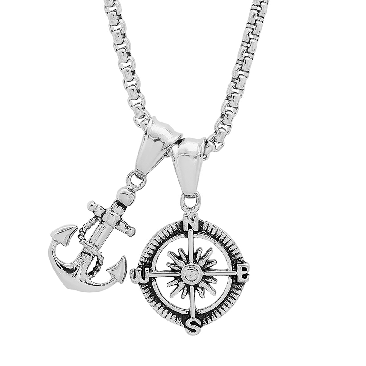 SteelTime Go Your Own Way Anchor + Compass Pendant Necklace