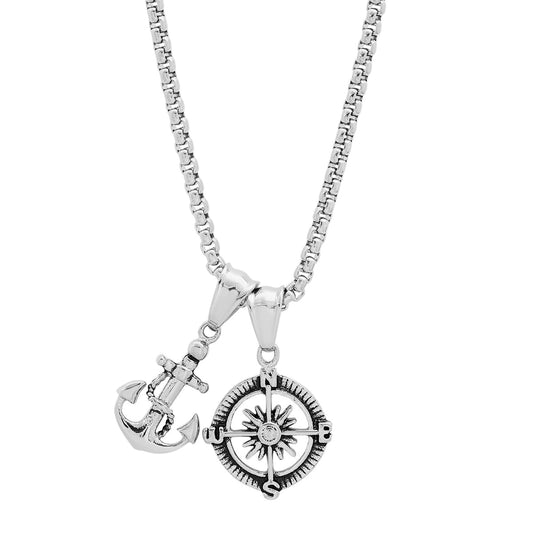 SteelTime Go Your Own Way Anchor + Compass Pendant Necklace