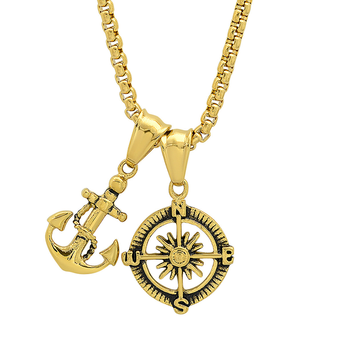 SteelTime Go Your Own Way Anchor + Compass Pendant Necklace