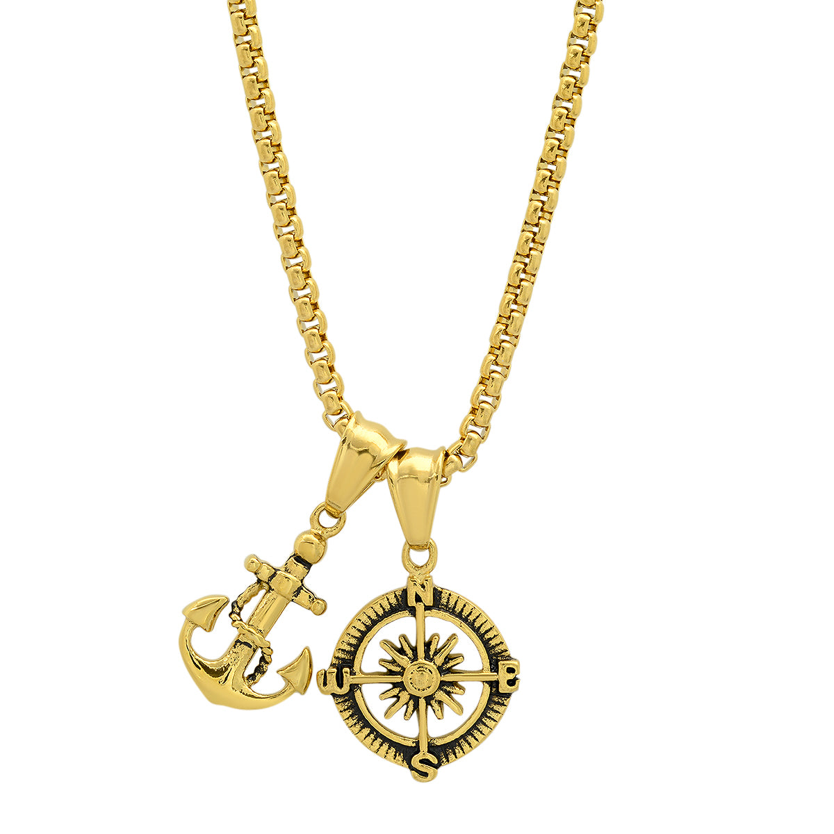 SteelTime Go Your Own Way Anchor + Compass Pendant Necklace