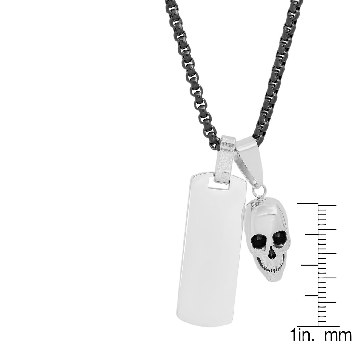 Skull + Slim Dog Tag Double Pendant Necklace