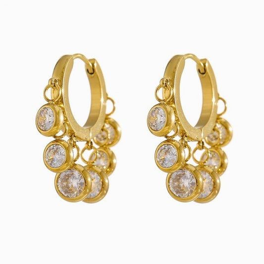 title:18K Gold Plated Crystal Dangle Hoop Earrings;color:Gold