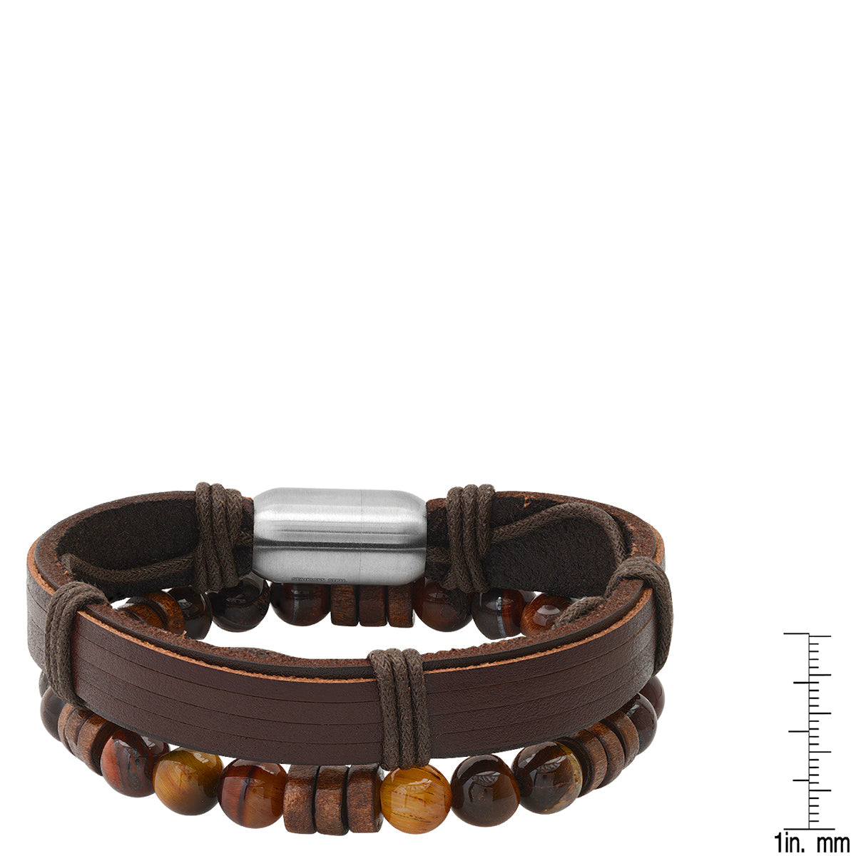 Tiger Eye & Brown Leather Bracelet Stack