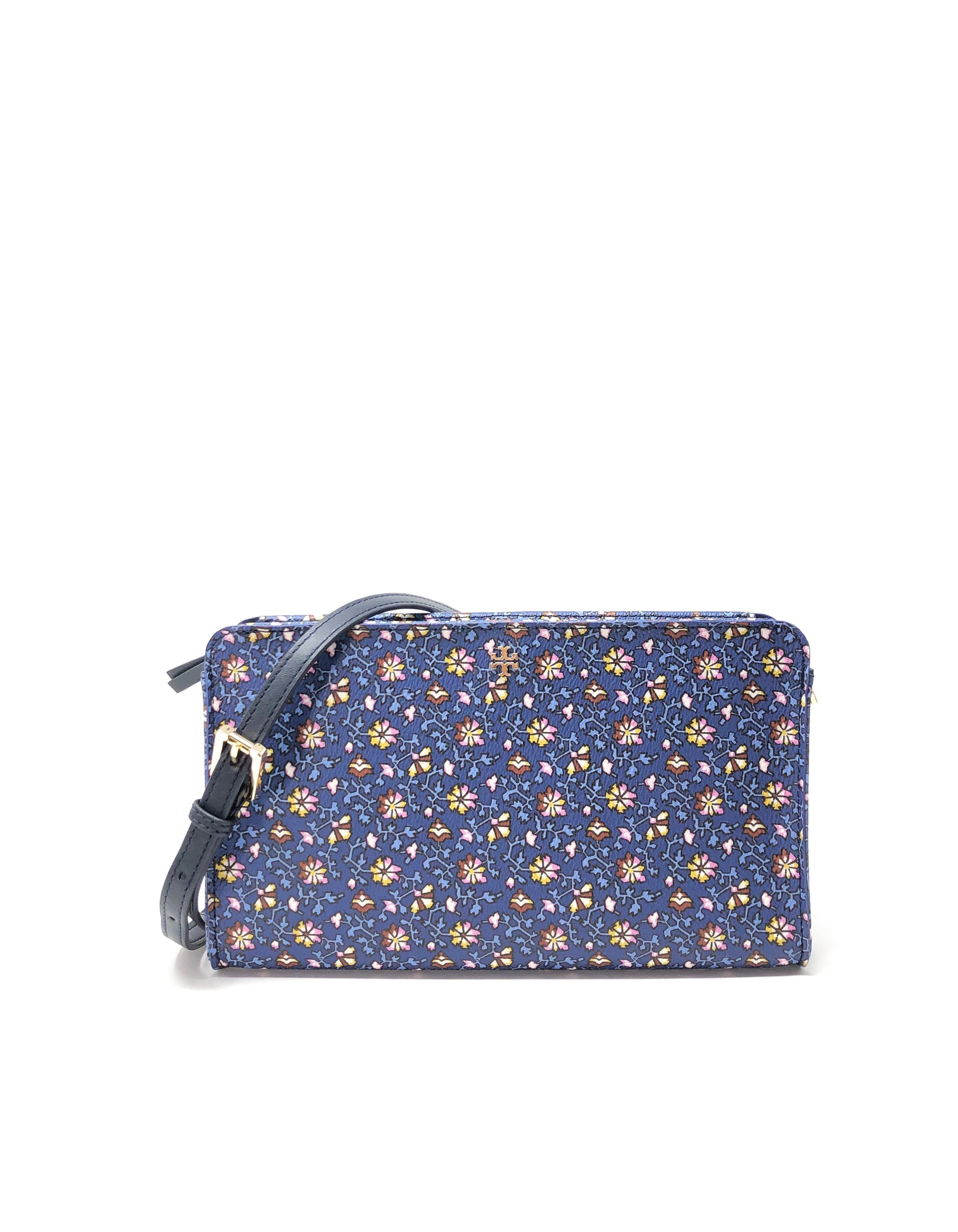 title:Tory Burch Blue Wild Pancy Kerrington Wallet Crossbody;color:Blue Wild Pancy