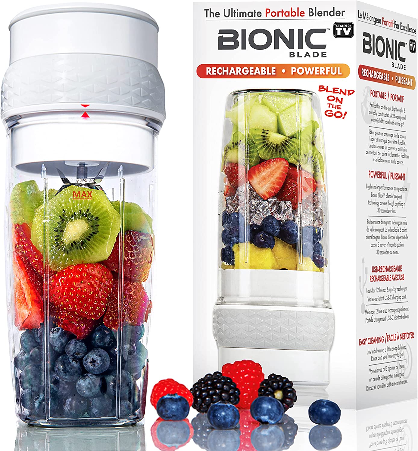 Bionic Blade Portable Blender - 18,000 RPM, USB Rechargeable Battery, Multiple Colors