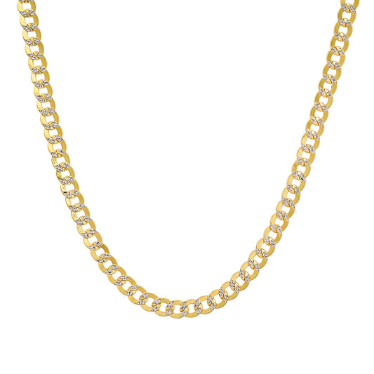 Real 14k Two-Tone Gold Mens 4.5mm Diamond-cut Pave Miami Cuban Curb Chain Necklace