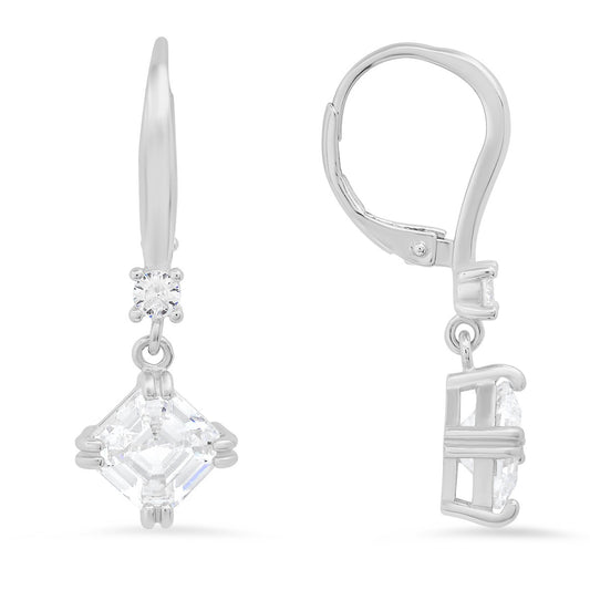 title:Sterling Silver Asscher-cut CZ Dangle Leverback Earrings;color:Silver