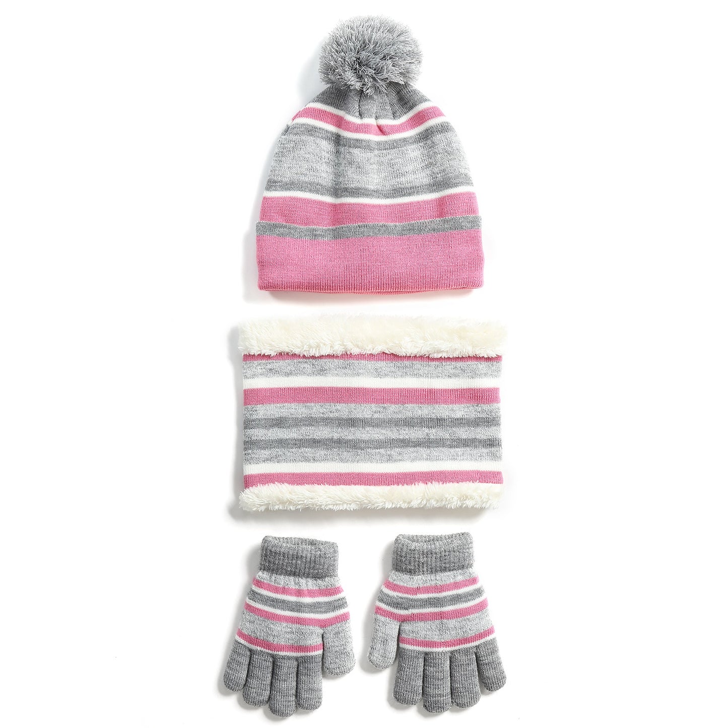 title:Winter Kids Knitted Hat Scarf Gloves 3Pcs Boys Girls Winter Warm Beanie Hat and Glove Scarf Set Beanie Neck Warmer Mittens for 4-7-Year-Old Kids;color:Pink