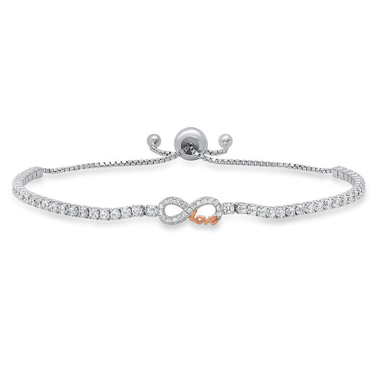 title:Sterling Silver Petite Two-Tone "Love" Infinity CZ Adjustable Bracelet;color:not applicable