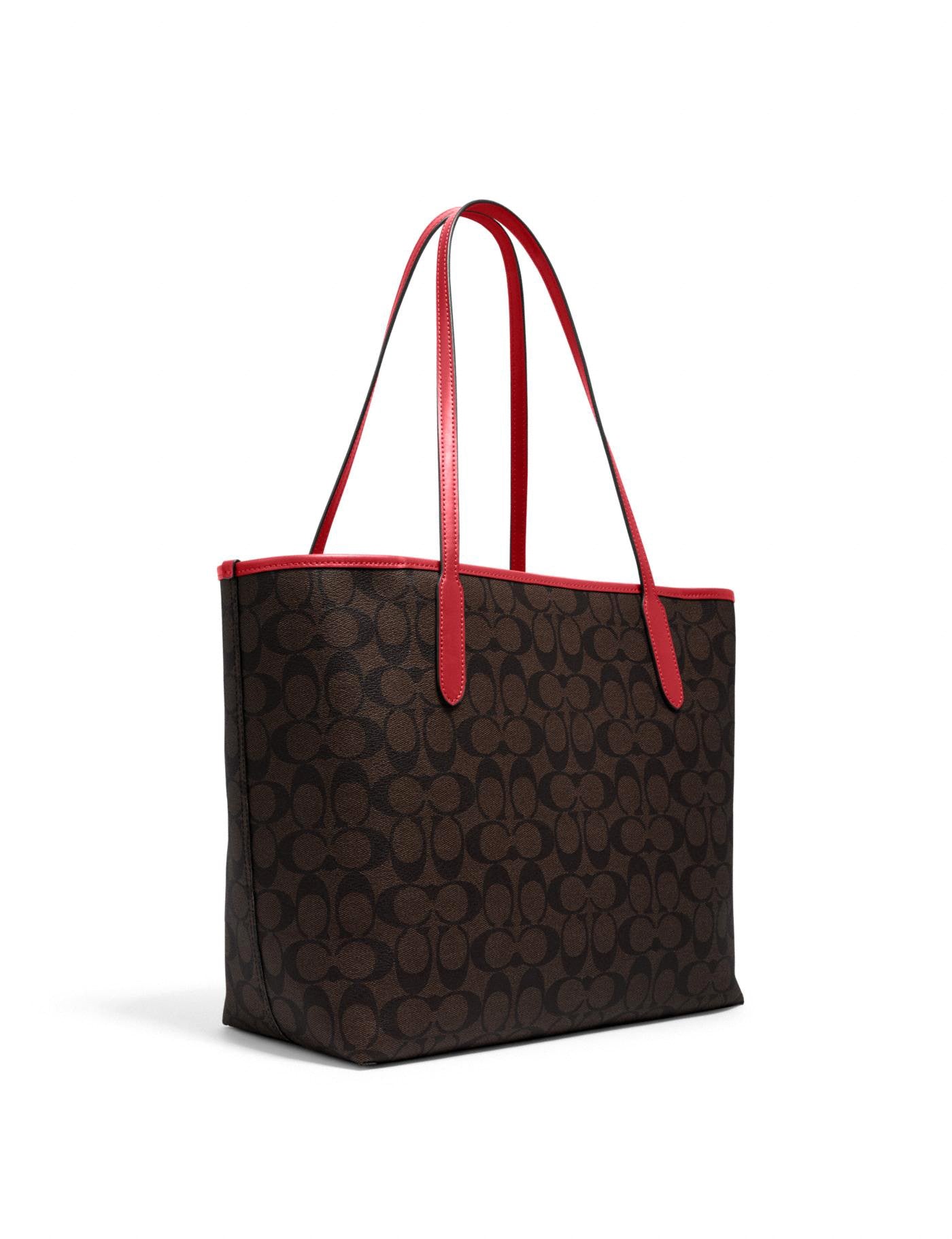 Coach Women's Brown & Red City Tote In Signature Canvas