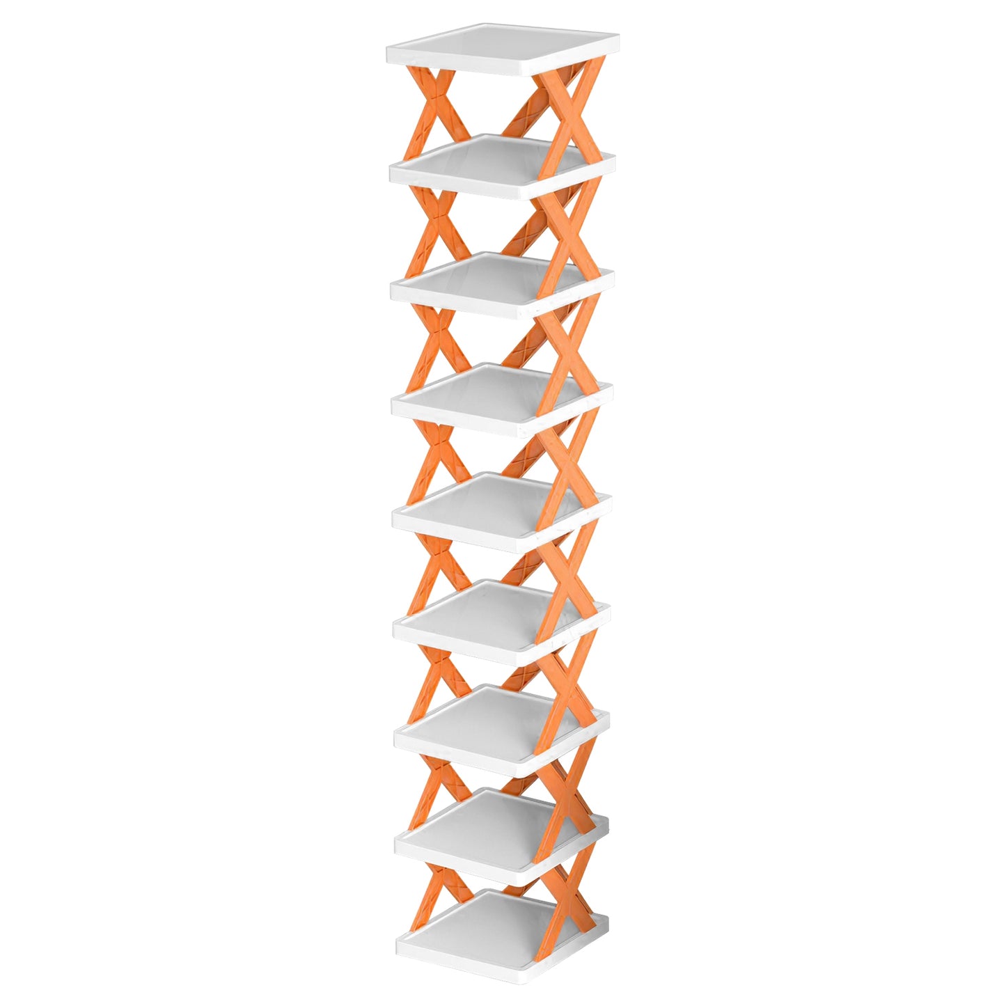 title:9Tier Narrow Entryway Shoe Rack Plastic Vertical Shoe Organizer Space Saving Free Standing Shoes Storage Shelf Closet Hallway;color:Orange