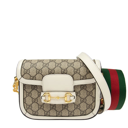 GUCCI HORSEBIT 1955 MINI BAG WHITE SUPREME CANVAS/LEATHER DETAIL