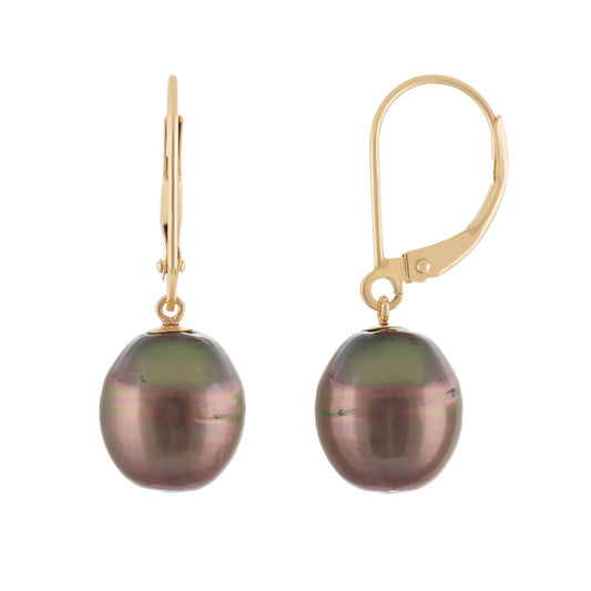 title:Splendid Pearls Tahitian Pearl Earrings Gold;color:Black