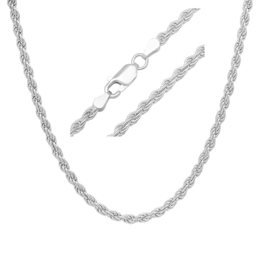 Mens Thick/Heavy Italian Sterling Silver 3mm Rope Chain Necklace - Ruumur