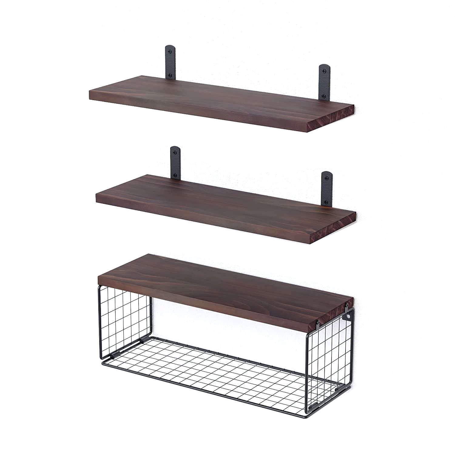 title:2 In 1 Floating Shelves Wall Mounted with Storage Basket Bathroom Shelves Over Toilet Wooden Shelves for Bedroom Living Room Kitchen Office Wall Decor;color:not applicable