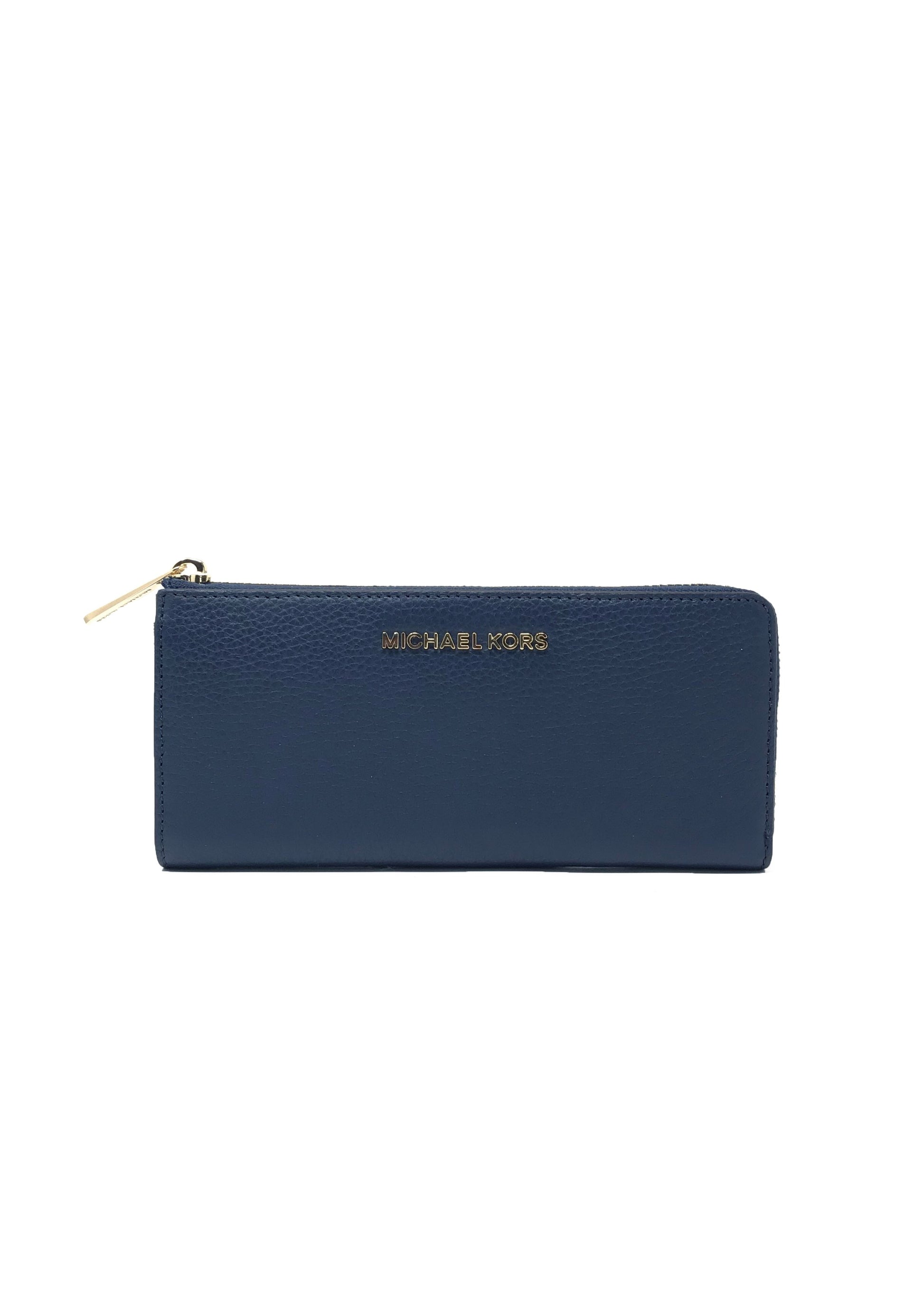 title:Michael Kors Women's Navy Bedford Large Three Quarter Zip Wallet;color:Navy