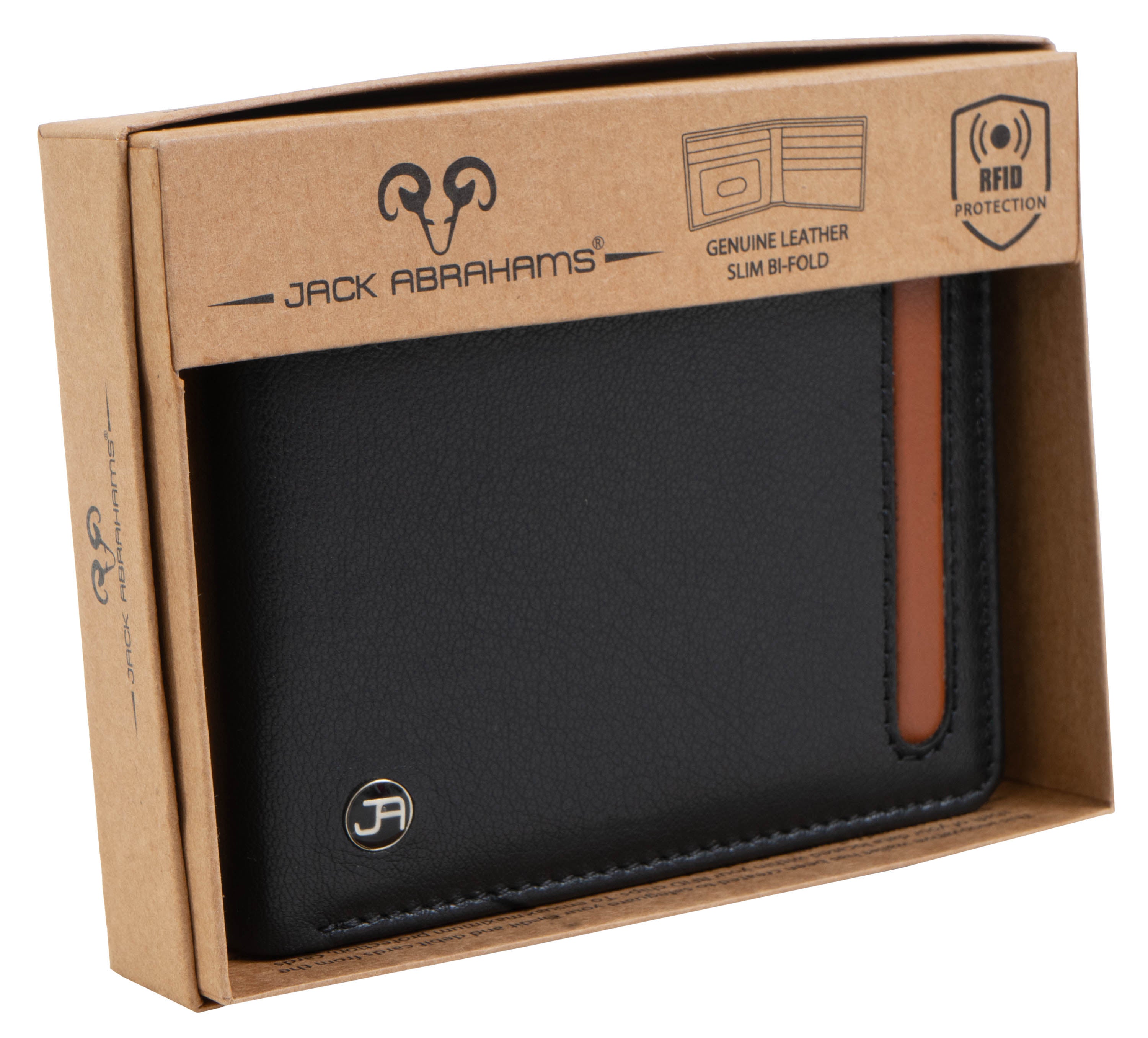 title:Jack Abrahams Bi-Fold RFID Wallet With Flip ID Window Pocket;color:Black/Cognac