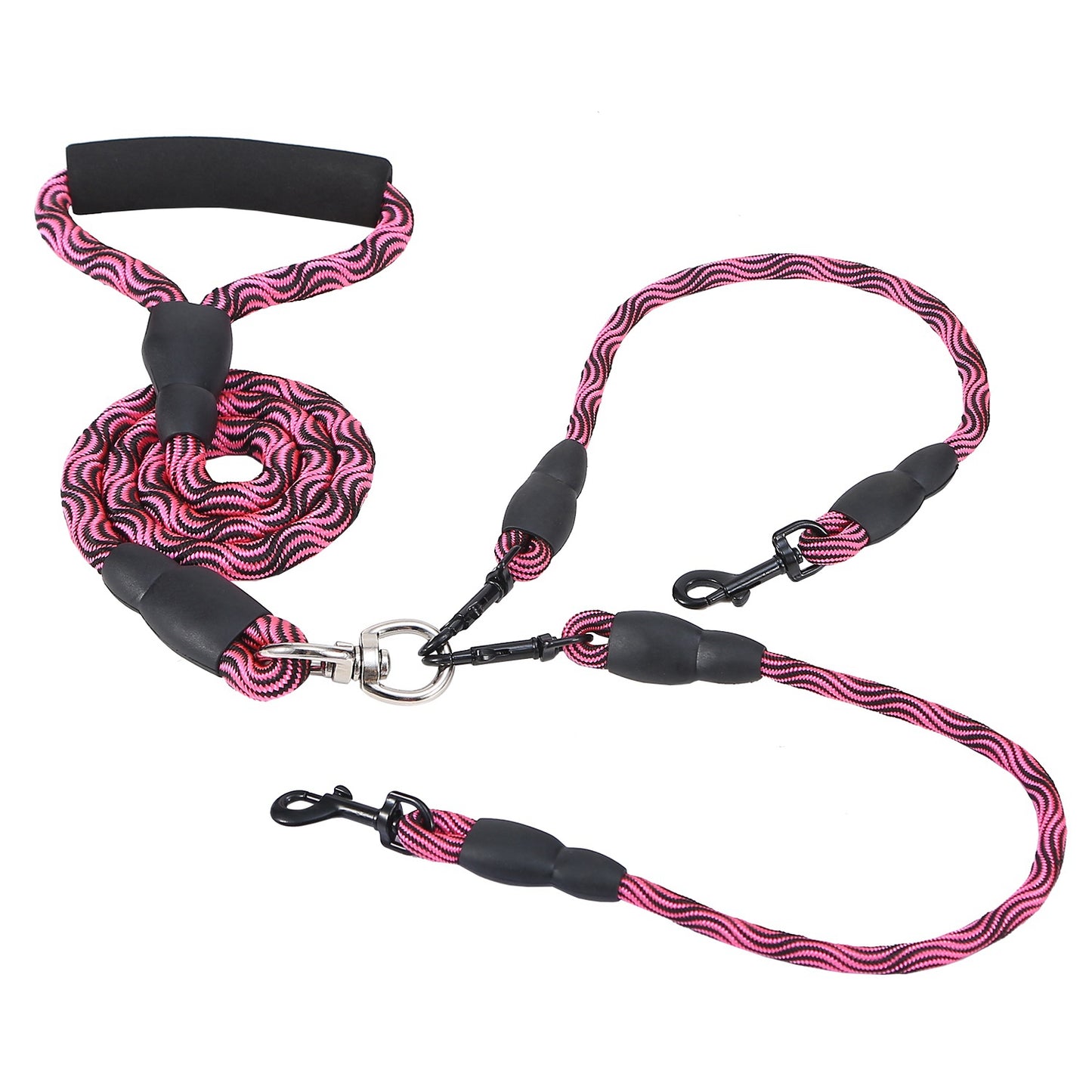 title:Fresh Fab Finds Double Dogs Leash No-Tangle Dogs Lead Reflective Dogs Walking Leash w/ Swivel Coupler Padded Handle;color:Rose Red