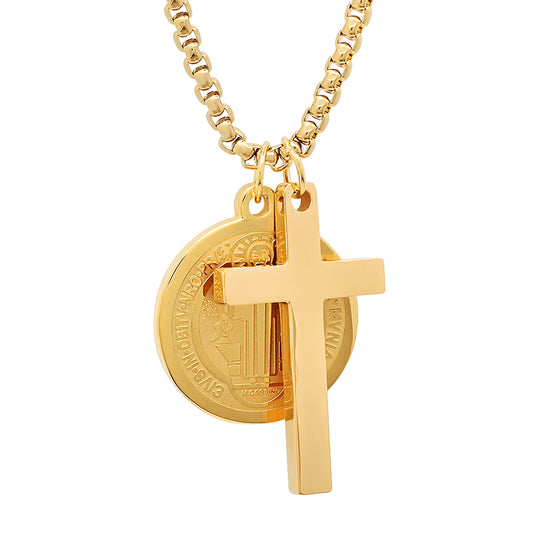 St. Benedict Double Pendant Cross Necklace - Ruumur